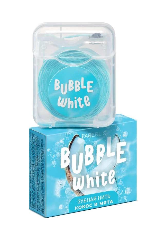 Голубая зубная нить с мятой и кокосом Bubble White