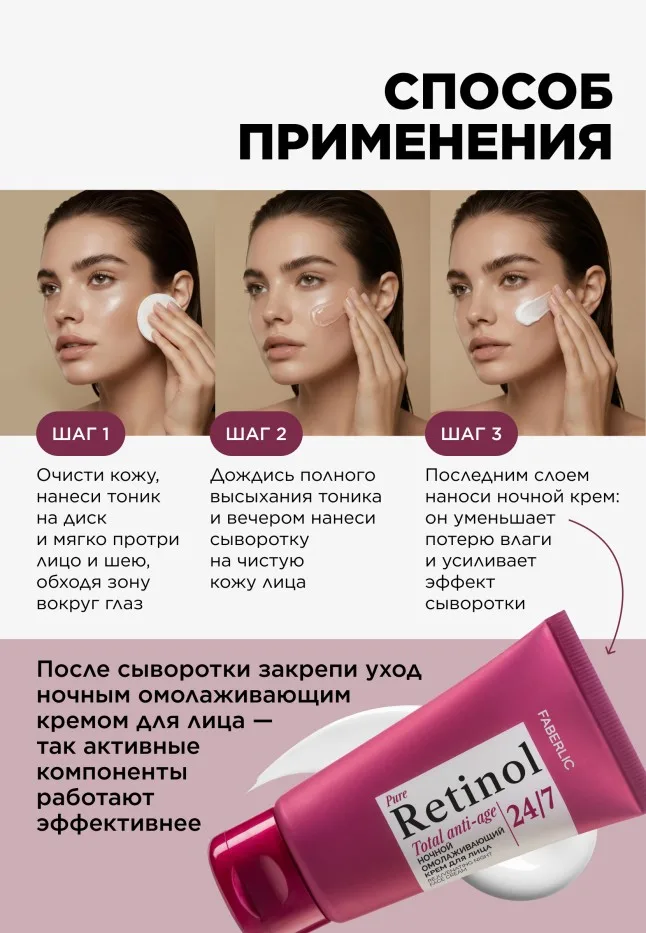 Ночная омолаживающая сыворотка для лица Retinol 24/7