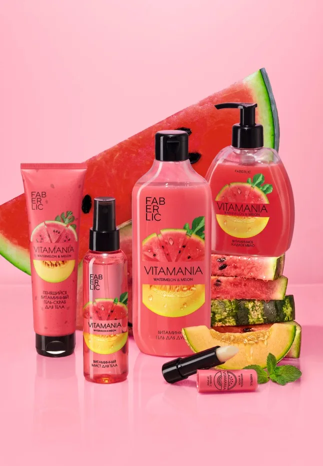 Пенящийся витаминный гель-скраб для тела «Арбуз и дыня» Vitamania