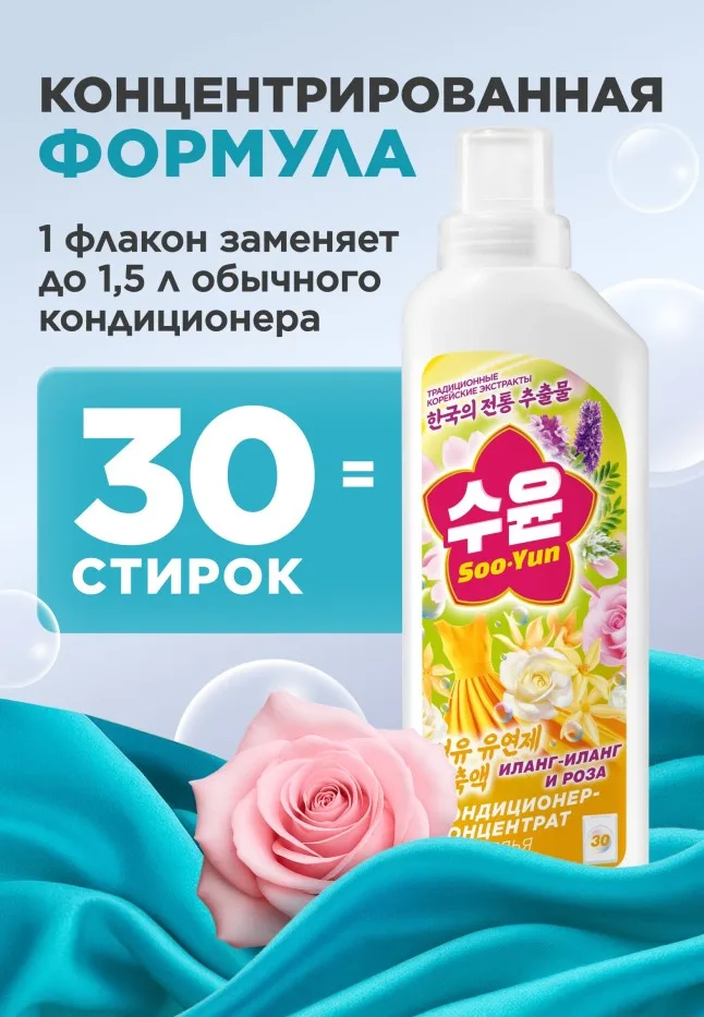 Кондиционер-концентрат для белья «Иланг-иланг и роза» Soo-Yun
