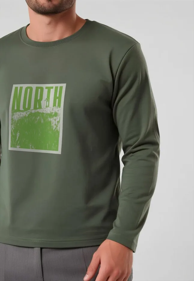 Мужской свитшот-лонгслив с принтом «North», цвет хаки