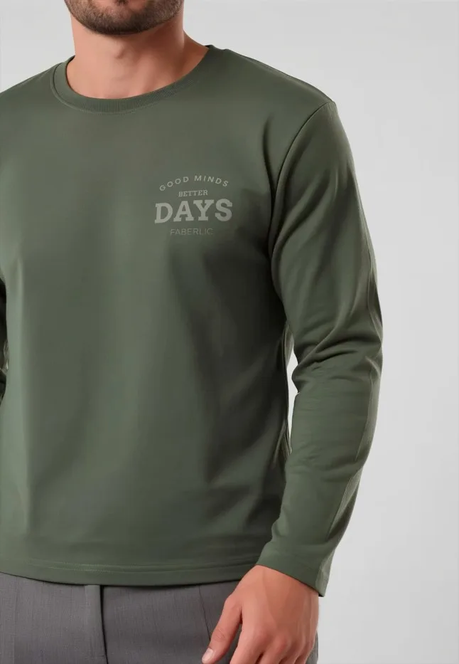 Мужской свитшот-лонгслив с принтом «Days», цвет хаки