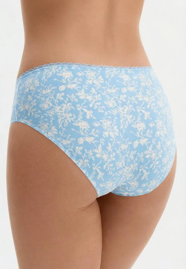 Женские трусы с завышенной талией, цвет голубой/белый/голубой